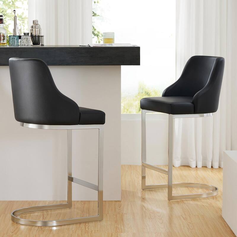 Velvet/Faux Leather Barstool, Counter Height Stools Set of 3 - 18.9"W x 20.5"D x 36.6"H