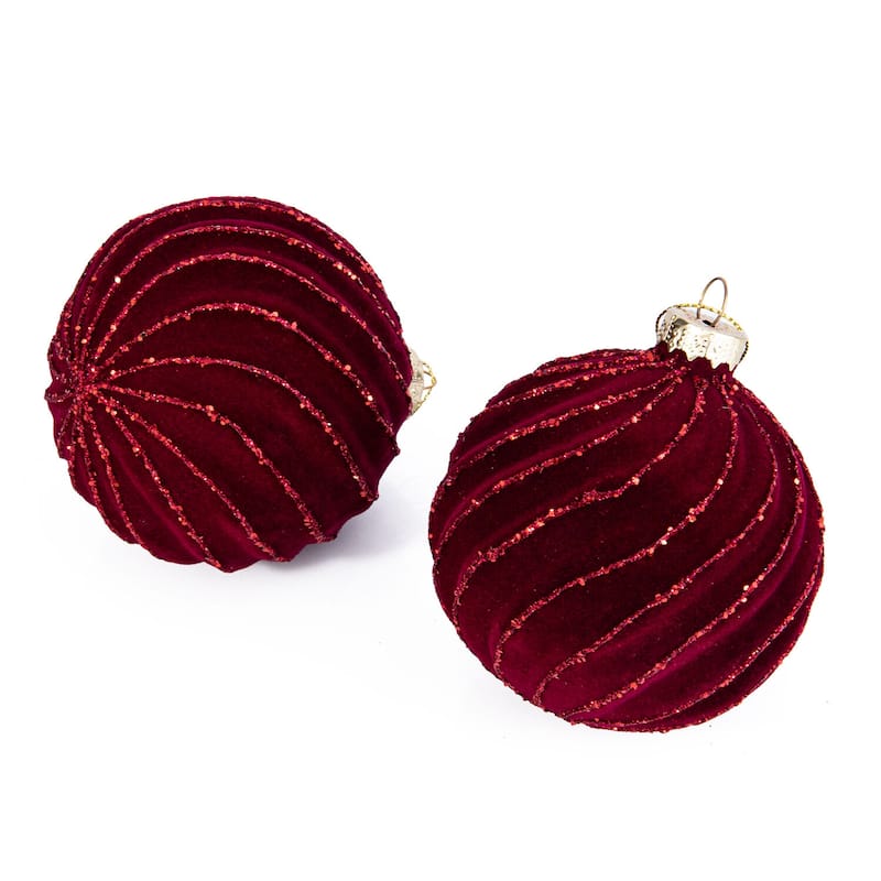 Red Velvet Glass Christmas Tree Ornament Set of 2 - 3.15"