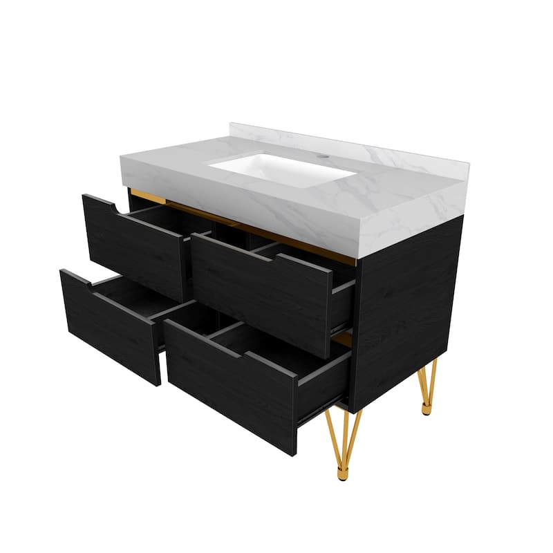 39-inch Marble Bathroom Vanity with 4 Drawers, Easy Assembly