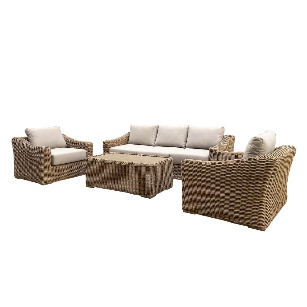 Tulum Two-Tone Dark Beige Aluminum Frame Sofa Seating Set with Cushions