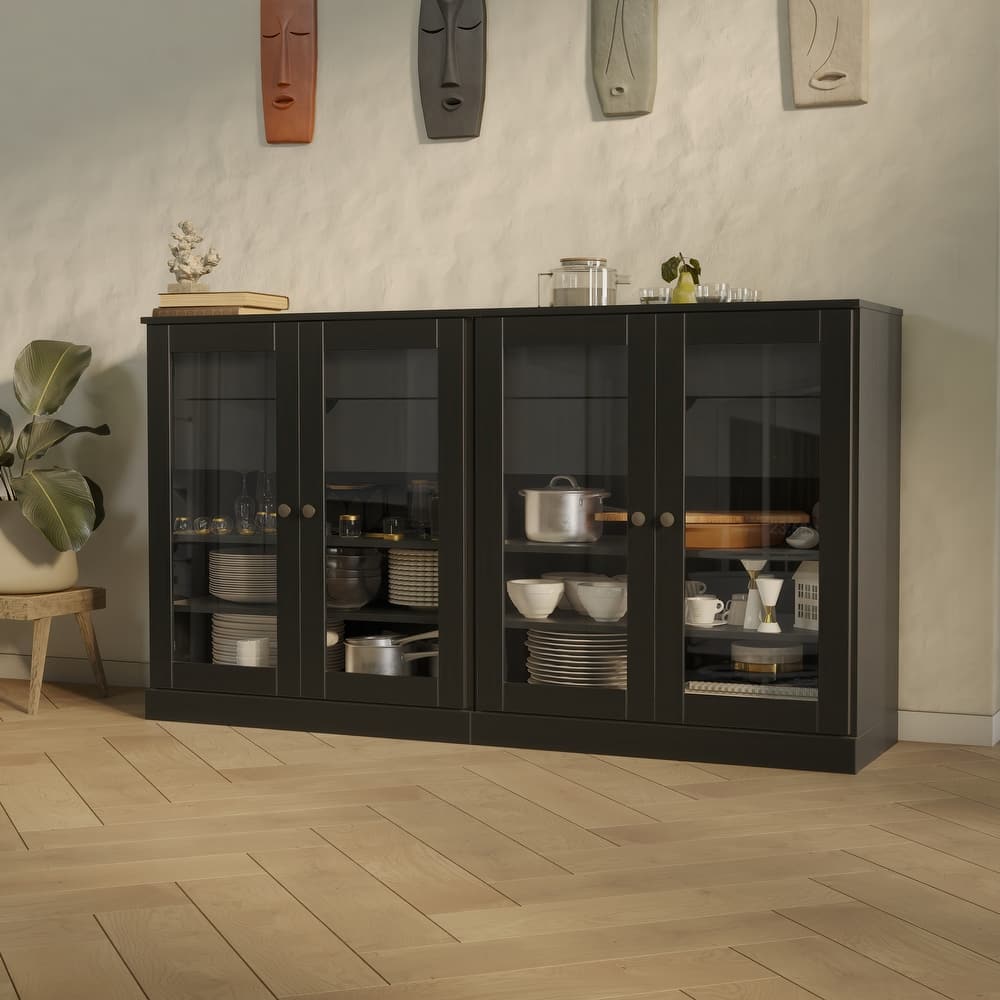 Palace Imports 100% Solid Wood 64" Sideboard with Clear Glass Doors, 4-Drawers and Adjustable Shelves