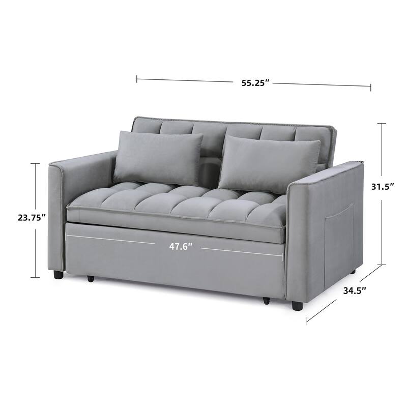 Modern 70" L 3-in-1 Multi-Functional Grey Sleeper Sofa with Iron Frame Pull-Out Loveseat