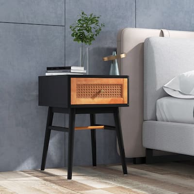 Nightstand Modern Bedside End Table w/Storage Drawer&Solid Wood Legs