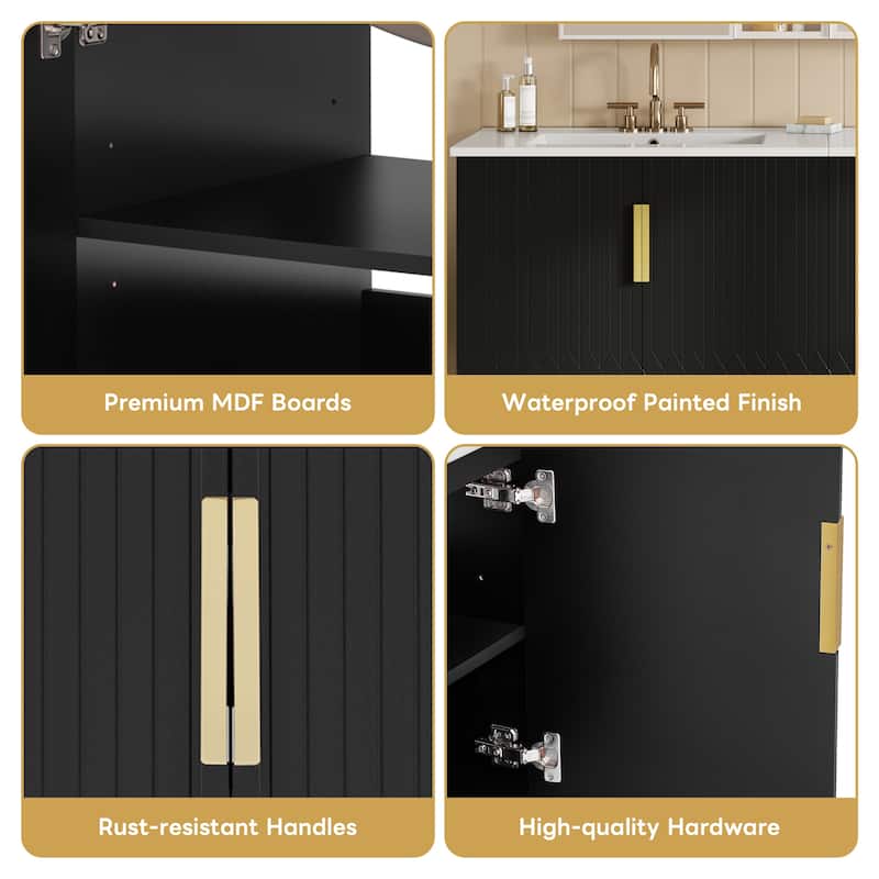 Roomfitters 60" Bathroom Vanity with Ceramic Sink, Wall Mounted Storage Cabinet with Soft Close Doors