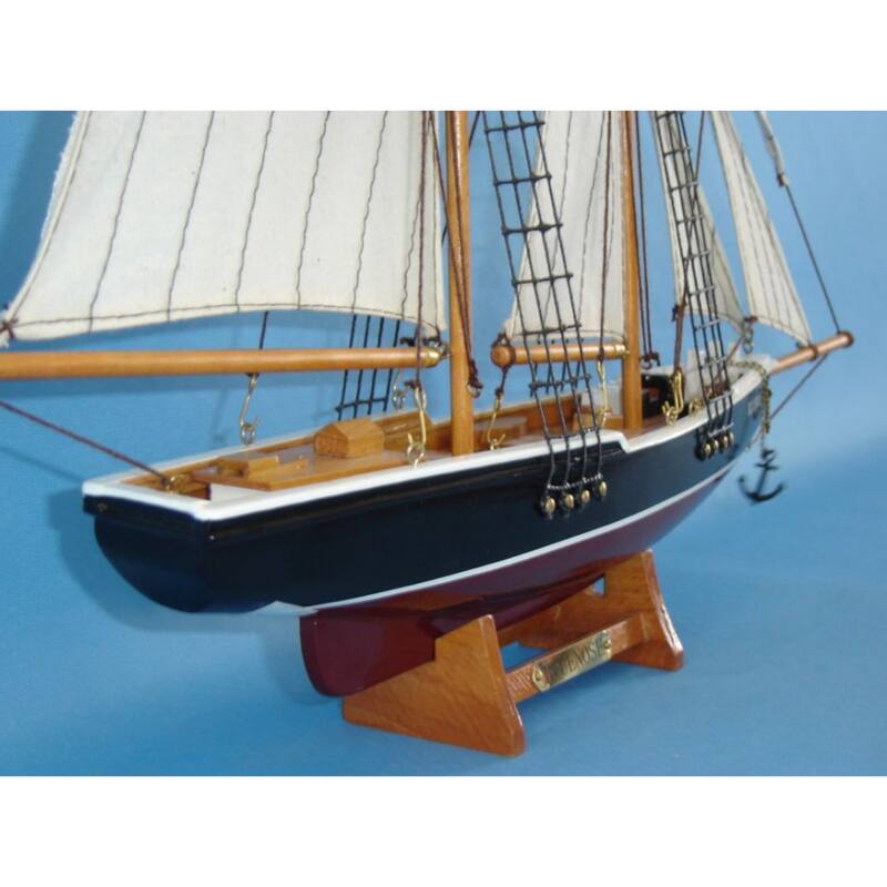 17" White Wooden Bluenose Model Sailboat Ideal for Nautical Decoration Accent - 17" L x 3" W x 14" H