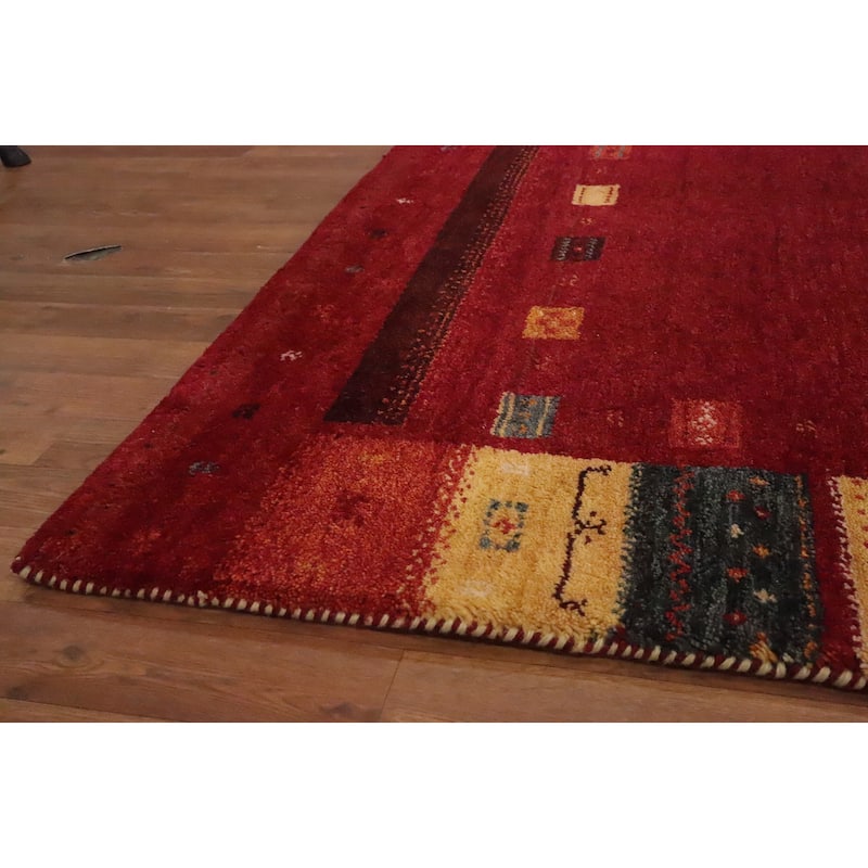 Hand Knotted Oriental 100% Wool Carpet Tribal Geometric Red Gabbeh Area Rug - 7' 10'' X 5' 5''