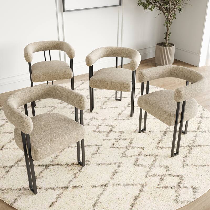 Set of 2 Upholstered Dining Arm Chairs, Bouclé Fabric Accent Chairs with Metal Frame, with Cushioned Seat & Back