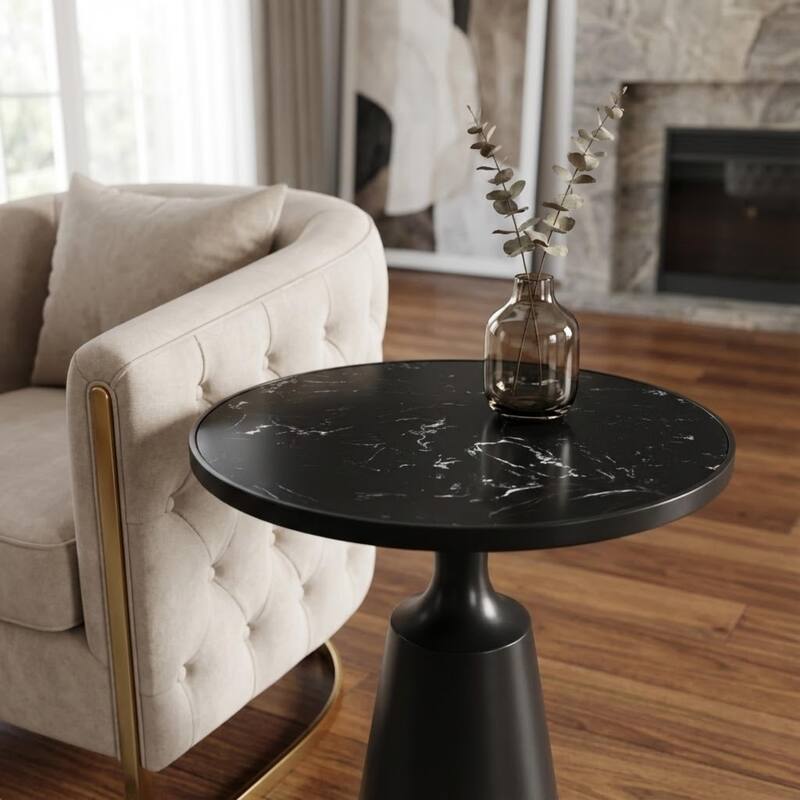 Christopher Knight Home - Lunaro Modern Marble Pattern Top/ Round Glass Top Round Side Table with Black Iron Base