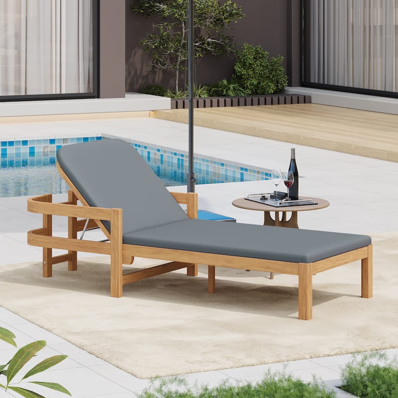 Christopher Knight Home- Cart Outdoor Acacia Wood Adjustable Chaise Lounge - Light Teak+Dark Grey