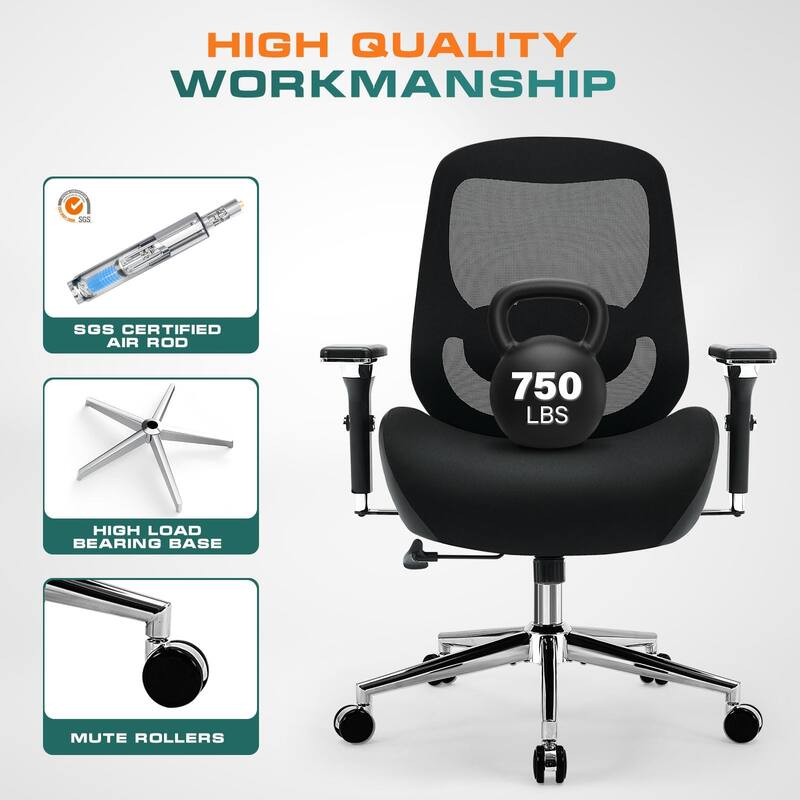Big and Tall Office Chair with Wide Thick Seat Cushion for Heavy People, Ergonomic Computer Mesh Desk Chairs with Armrests
