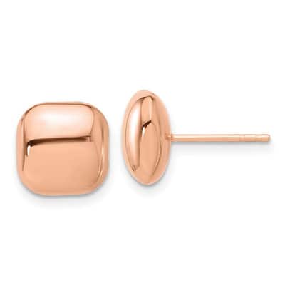 Curata 14k Rose Gold Polished Puffed Square Post Earrings - 10.1x10.1mm
