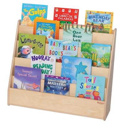 Wood Designs 5 Sloping Shelves Book Display Storage Unit, Durable Birch Wood Toddler Bookcase with 4 Storage Shelves - 29"