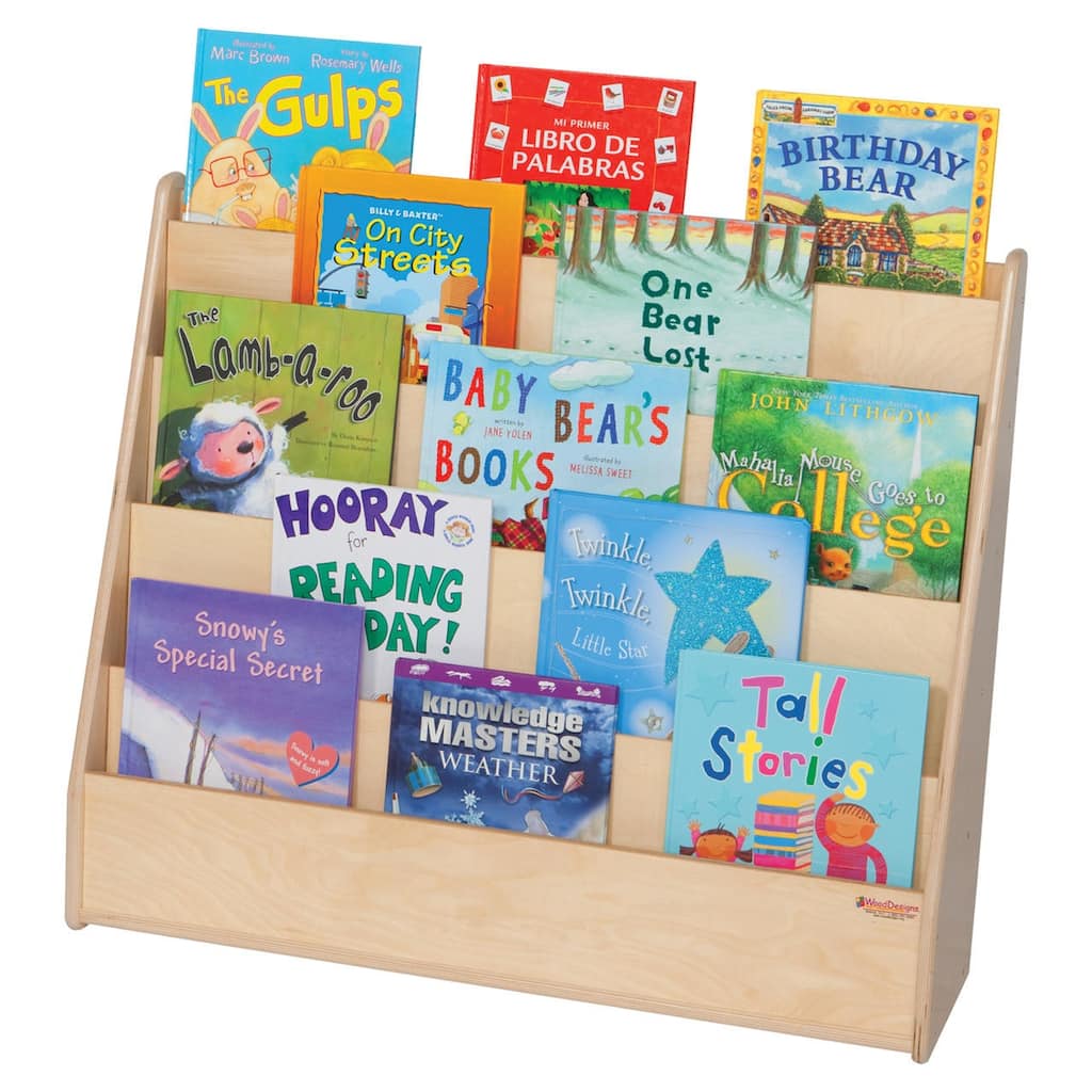 Wood Designs 5 Sloping Shelves Book Display Storage Unit, Durable Birch Wood Toddler Bookcase with 4 Storage Shelves - 29"