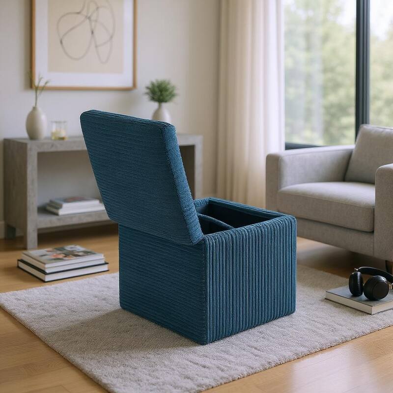 Modern Square Corduroy Ottoman Footrest with Hidden Storage for Living Room or Bedroom