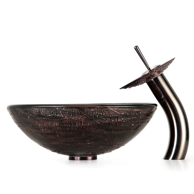 KRAUS 16 1/2 inch Brown Round Glass Vessel Bathroom Sink