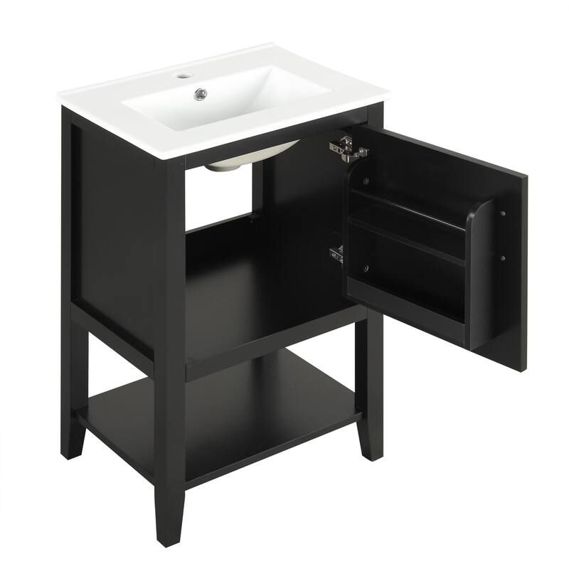 20" Bathroom Vanity with Sink, Soft Closing Door, Storage Rack & Open Shelf - Modern Grey Freestanding Cabinet