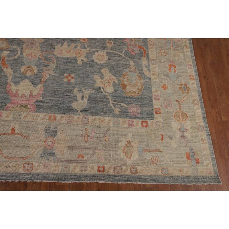 Vegetable Dye Oushak Turkish Rug Hand-Knotted Transitional Wool Carpet - 9'0"x 11'8"