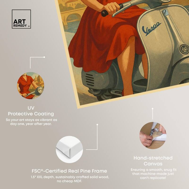 Scooter Italian Travel Canvas by Art Remedy, Gallery Wrapped
