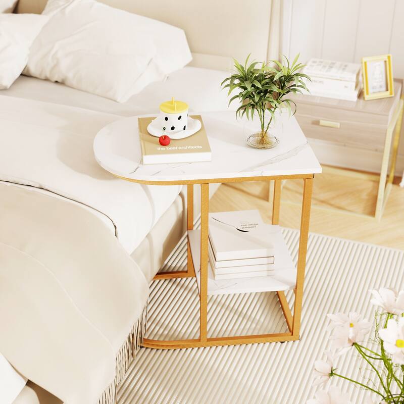 Gymax 2PCS C-Shaped Side Table Compact 2-tier Storage End Table for