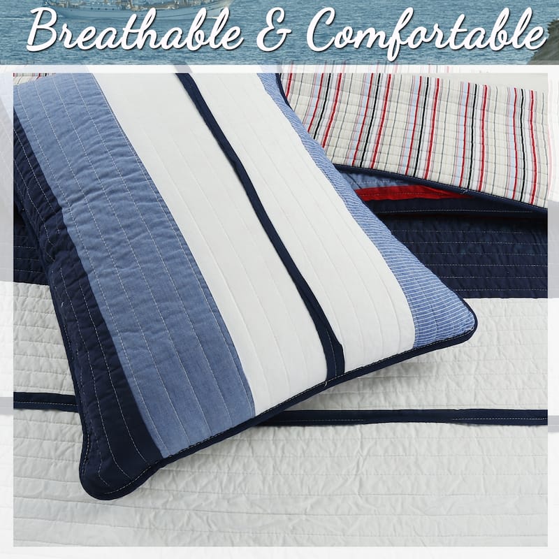 Cozy Line Levi Jean Stripped Denim Blues Cotton Quilt Bedding Set