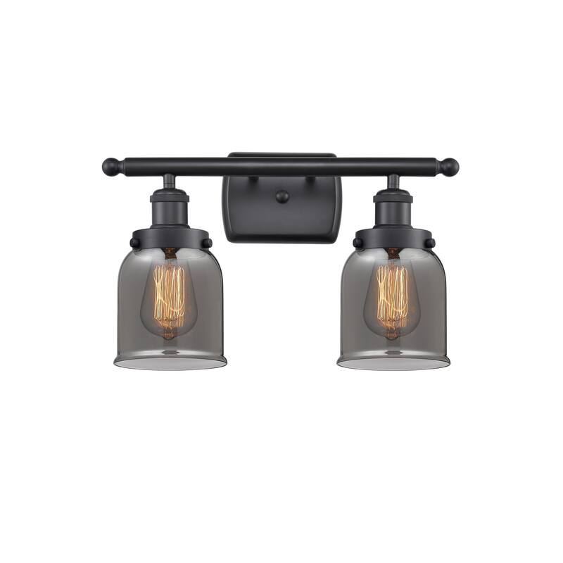 Innovations Lighting Small Bell 2 Light 16" Wide Vanity Light - Matte Black / Plated Smoke