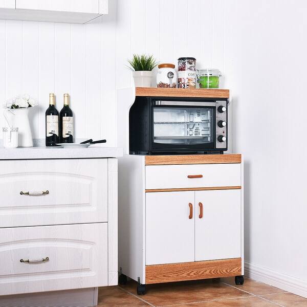 Shop Gymax Microwave Cart Stand With Drawer And Two Doors Cabinet