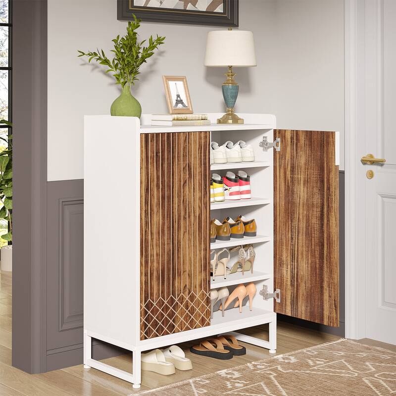 5-Tier Shoe Cabinet with Doors, Wood Shoe Organizer for Entryway
