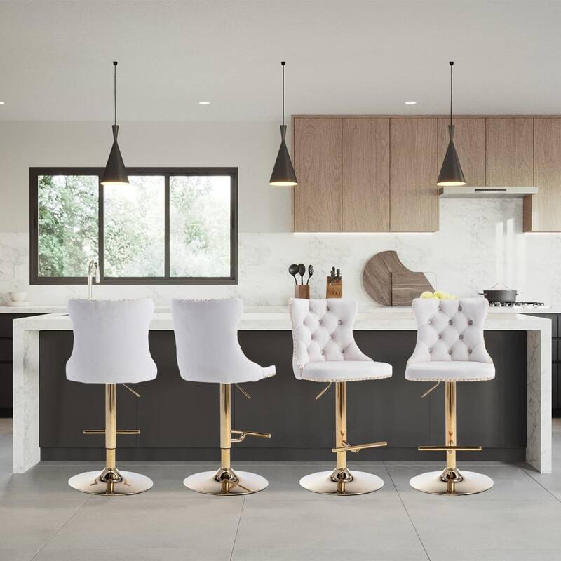 Velvet Upholstered Nailheads Tufted Swivel Bar Stools (Set of 4)