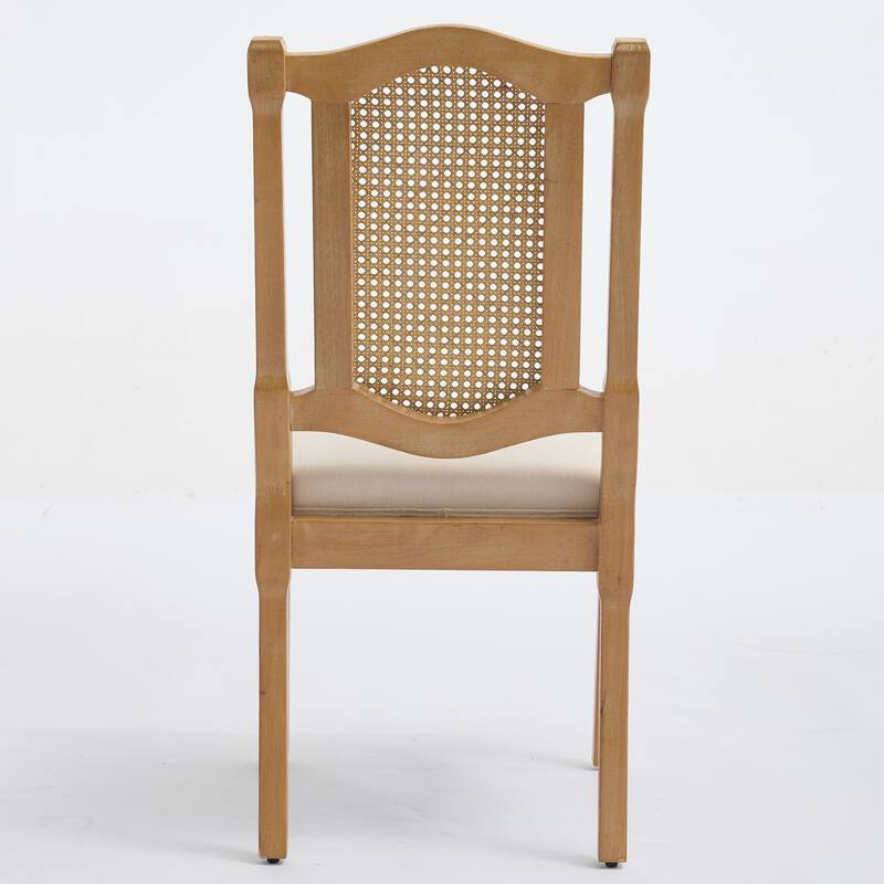 Solid Wood Dining Chair with Rattan Back and Cushioned Seat