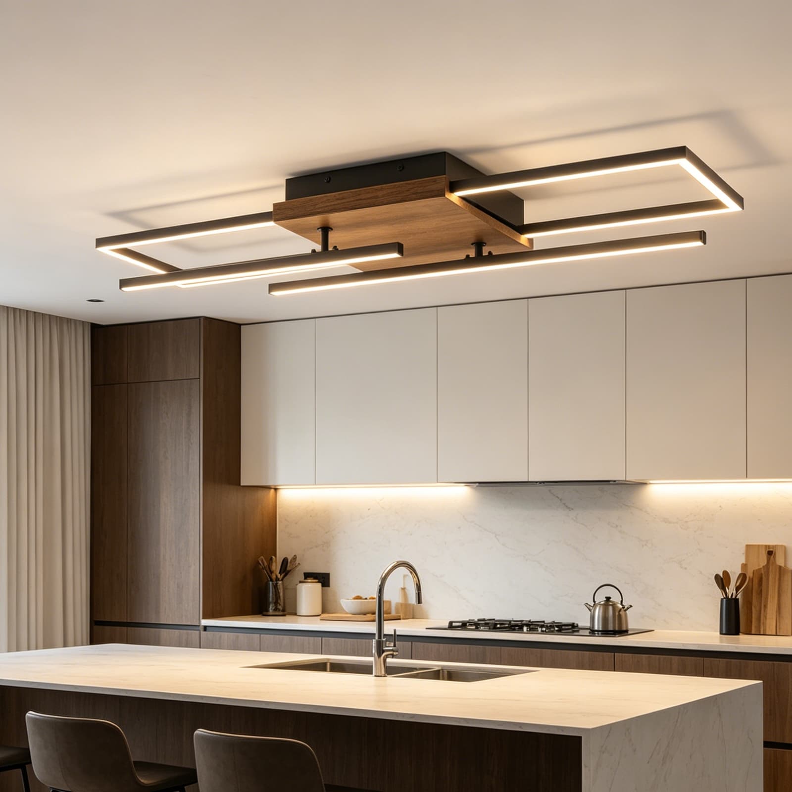 Minimalist 48W linear LED dimmable ceiling light with rotatable light bars - 31.5"