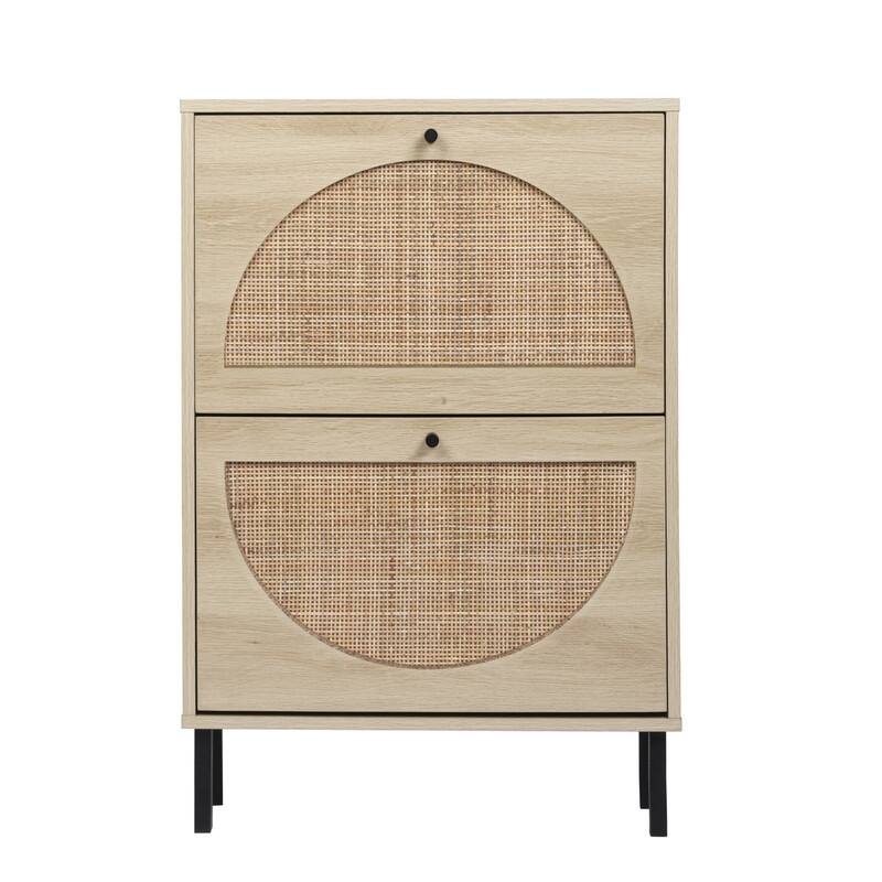 Natural Rattan 2-door Shoe Cabinet Shoe Organizer