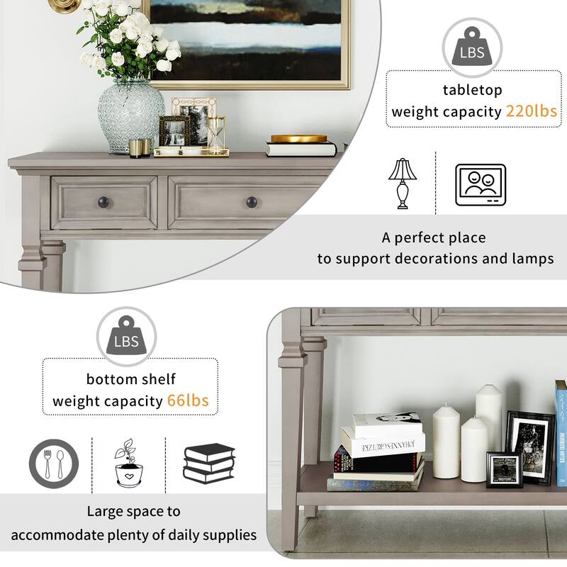 Classic Console Table with 3 Top Drawers and Open Style Bottom Shelf