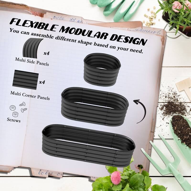 Modern Minimalist Garden Bed with Safety Edging, Easy DIY Stock Tank, for Growing Flowers Herbs Vegetables - 8' x 10'