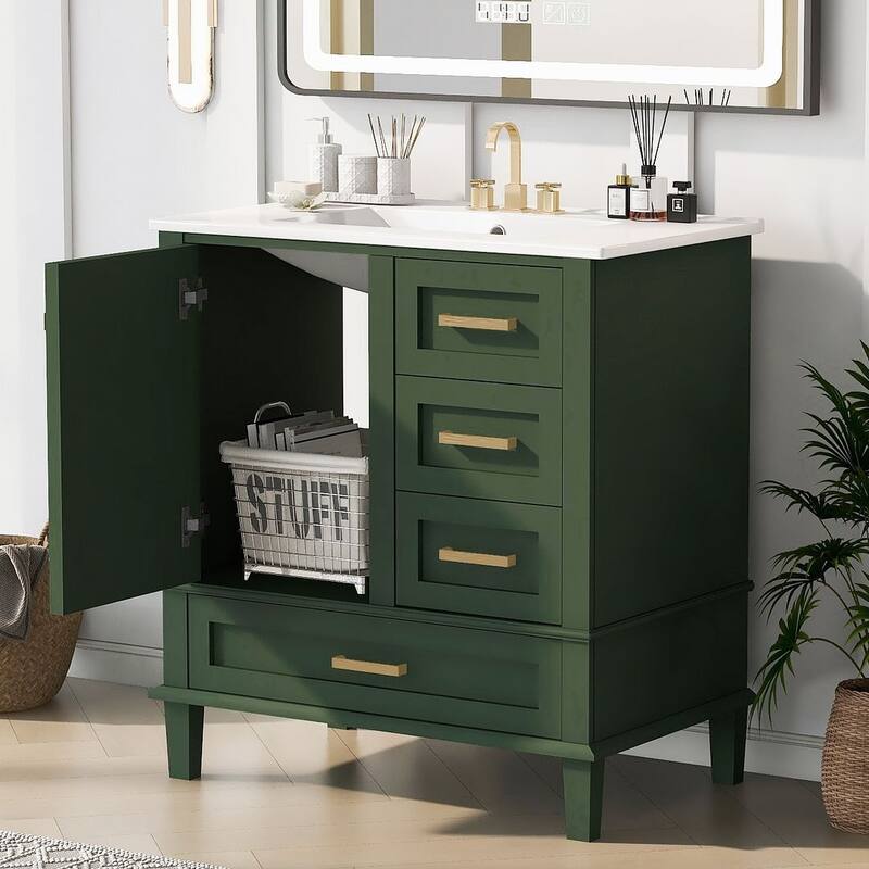 30" Bathroom Vanity With Sink, Solid Wood Bathroom Storage Cabinet