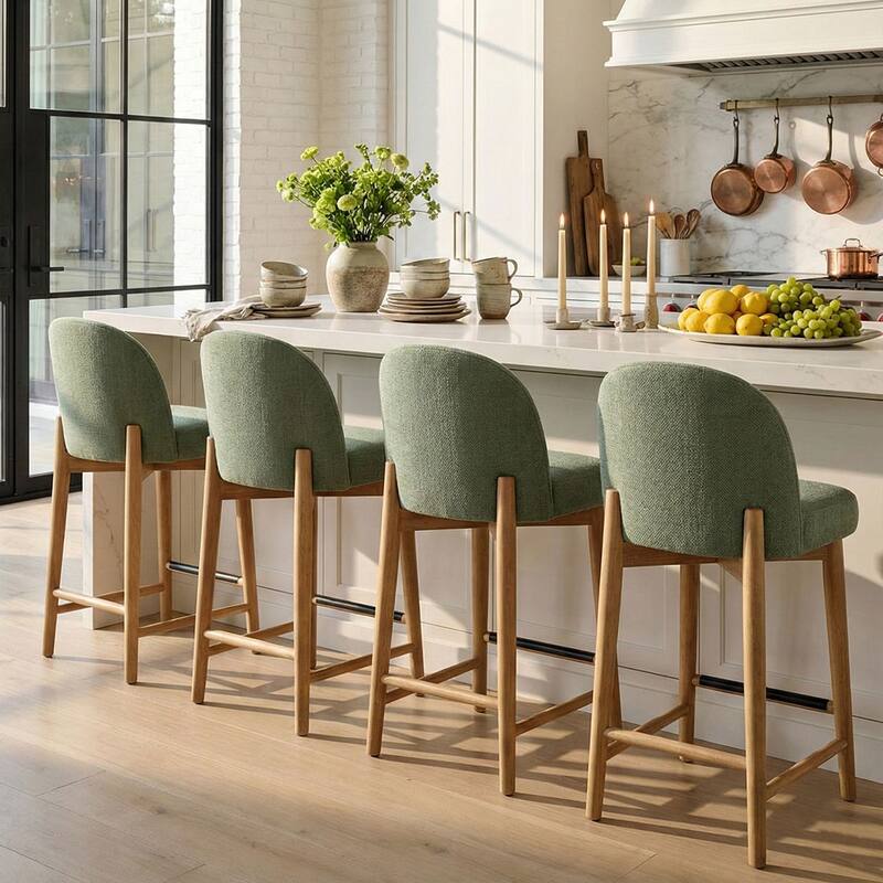 25.5" Seat Height Upholstered Counter Stool With Solid Wood Legs (Set of 4)