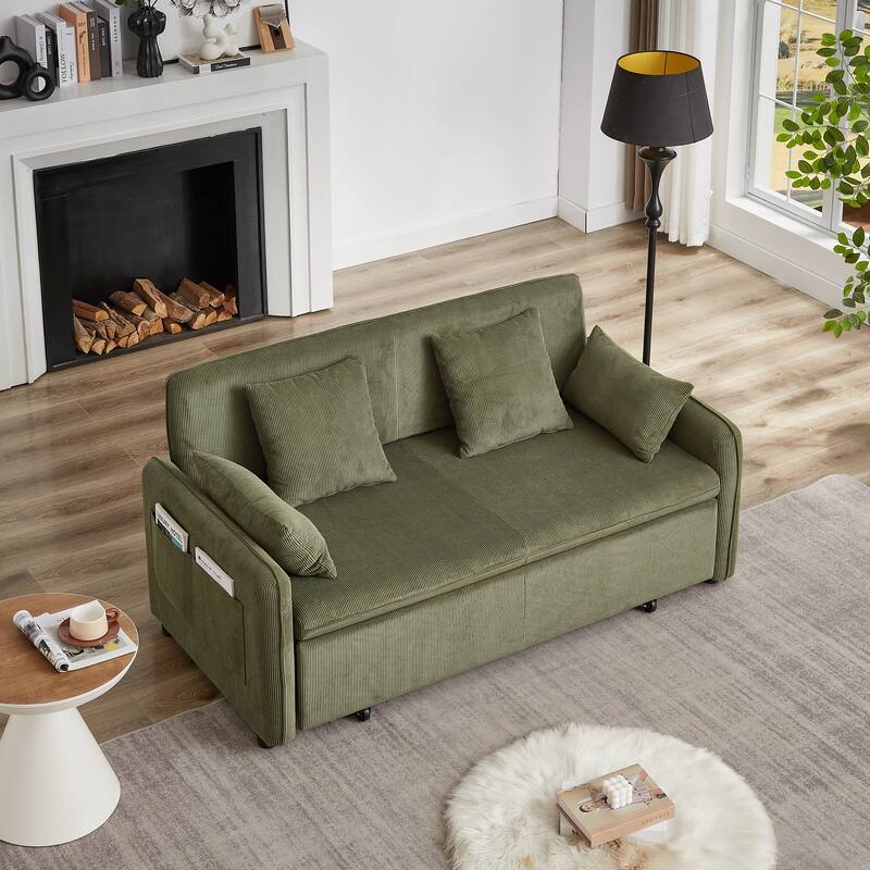 66 Inch Sleeper Sofa Bed Adjustable Sleeper With Pullout Bed 4 Pillows And Side Pockets Soft Convertible