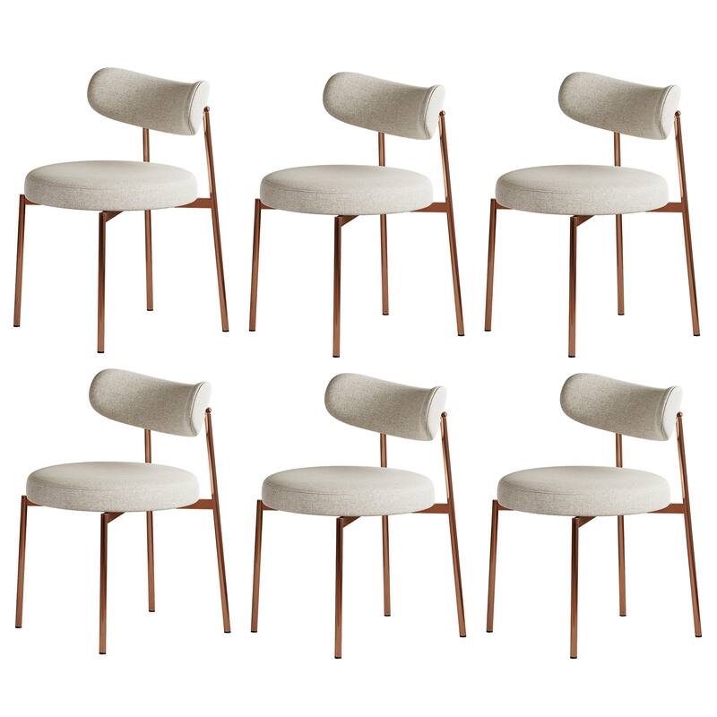 Ela Beige Upholstered Dining Chair with Metal Legs (Set of 6) - Beige