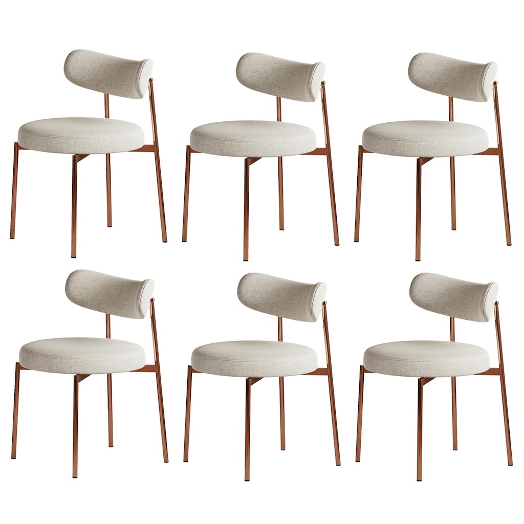 Ela Beige Upholstered Dining Chair with Metal Legs (Set of 6)