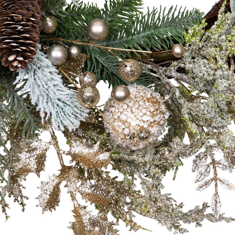Glittered Mixed Foliage with Ornaments Artificial Christmas Wreath - 24" - Unlit