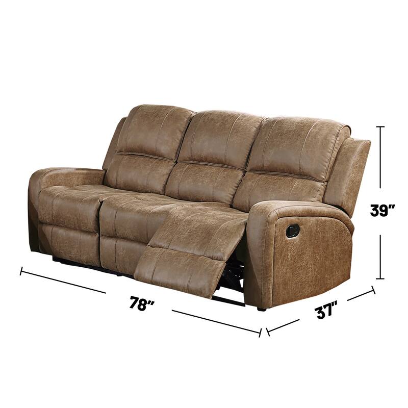 Leather-Like Fabric Upholstered Manual Reclining Sofa