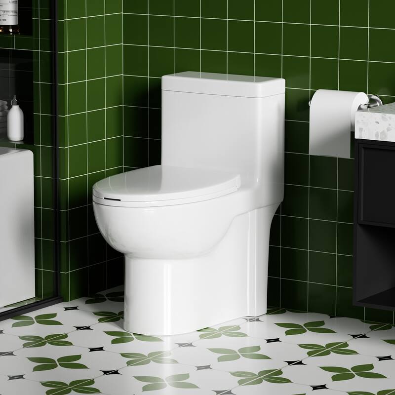 1.28Tornado Flush One-piece Toilet Elongated,Siphonic Side Press Single Flush,17" ADA Chair Height Seat