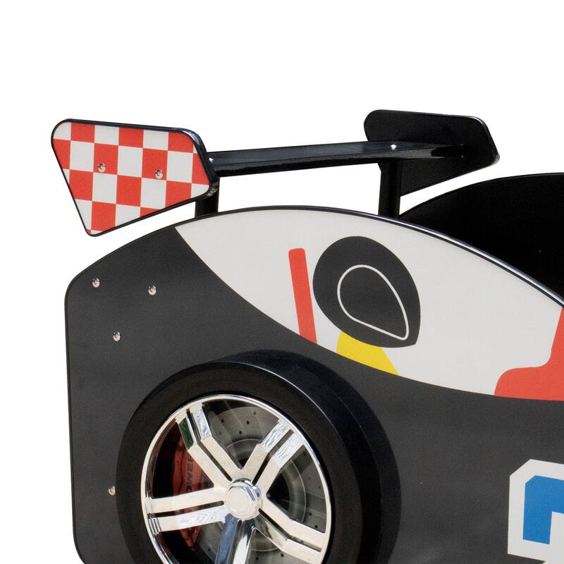 Twin Size Race Car Bed with LED Lights and Guardrail Solid MDF Frame