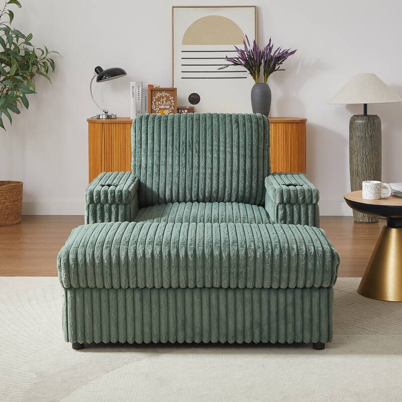 42.5-inch Corduroy single recliner with backrest pillow, cup holder design, storage footrest, comfortable sofa-deep-seated