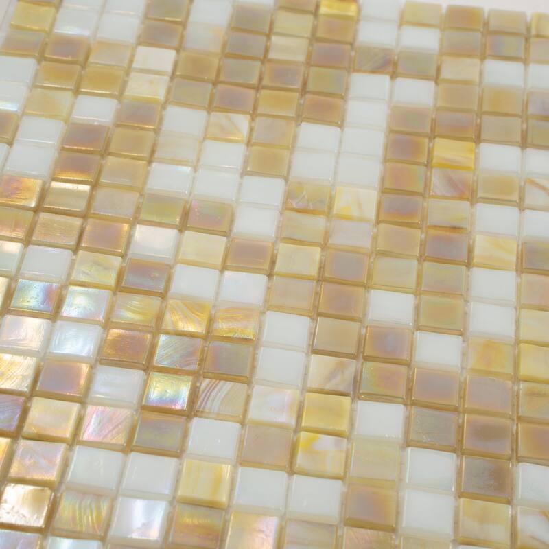 Apollo tile 12" x 12" Mingles Glossy Yellow Gold White Glass Tile (18.69 sq ft/case) - 20 Pack