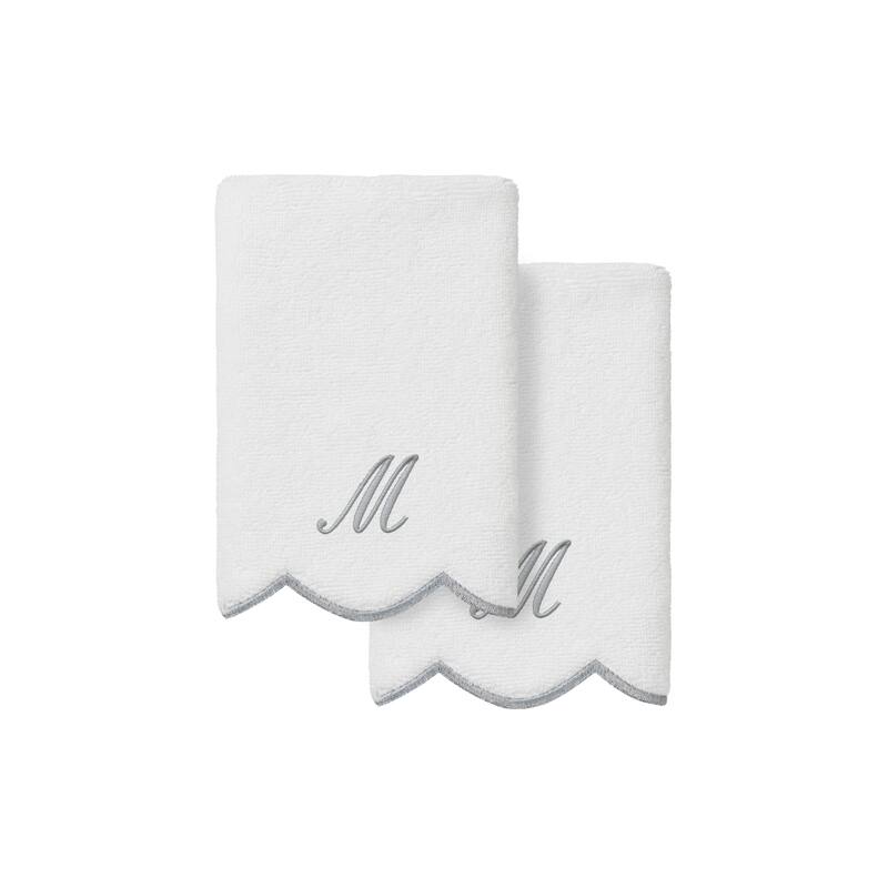 Authentic Hotel and Spa 100% Turkish Cotton Grey ADORNIA Scallop Personalized 2 Piece Fingertip Towel Set - 2 Fingertip Towels - M