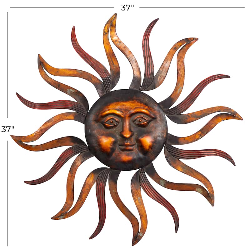 Brass Metal Sun Home Wall Decor with Distressed Copper Like Finish