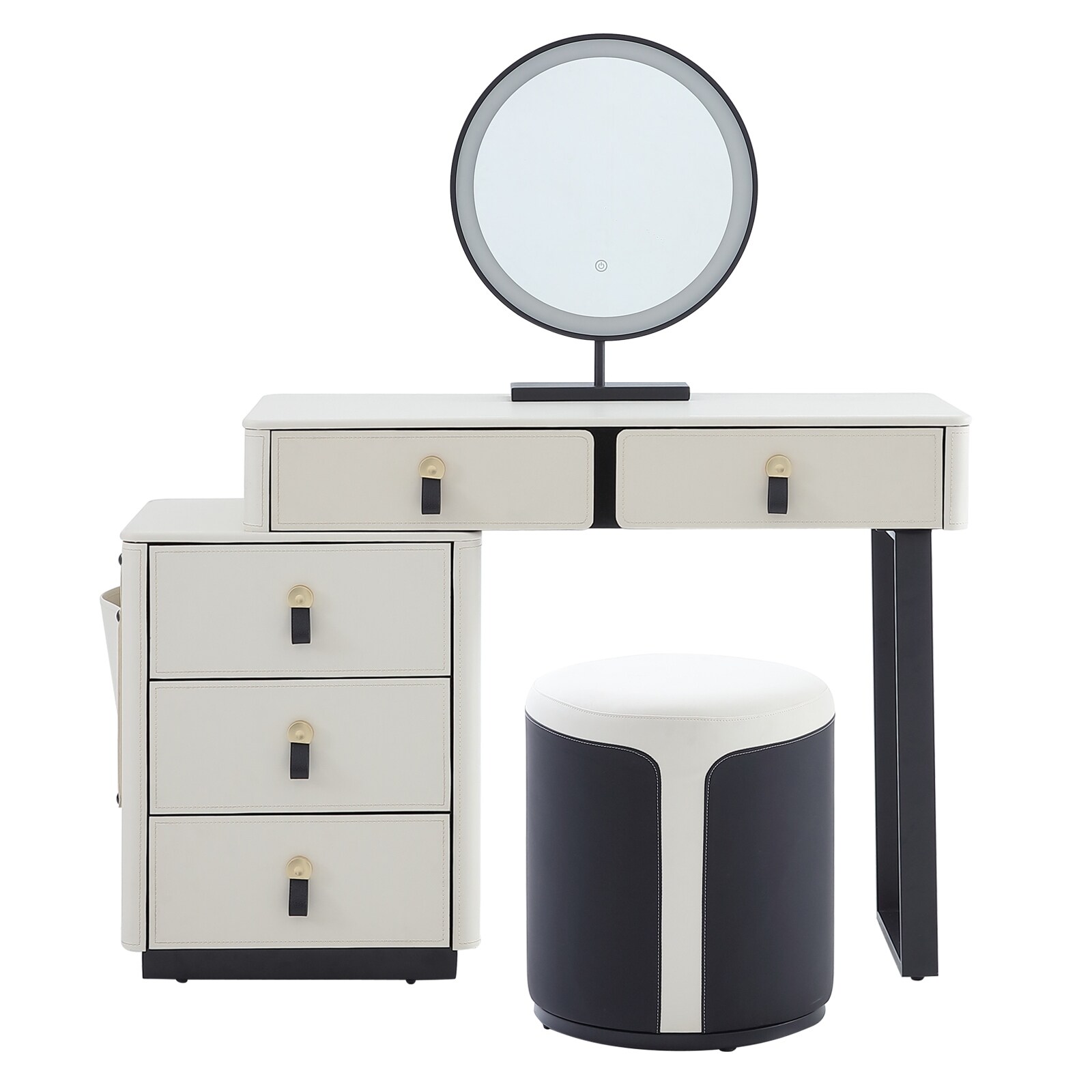 faux leather dressing table FUKAYI Faux Saddle Leather Makeup Vanity Desk Set with 5 Drawers & Side  Storage Bag Dressing Table with Lighted Mirror - Bed Bath & Beyond