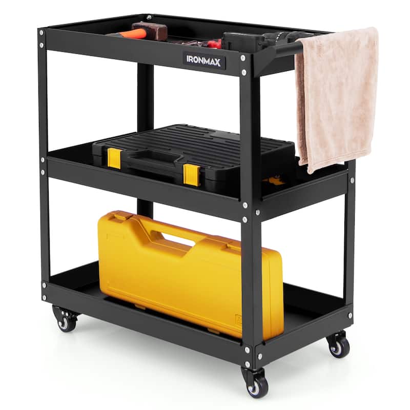 Gymax 3-Tier Rolling Tool Cart w/ 3 Spacious Shelves 4 Universal - Black