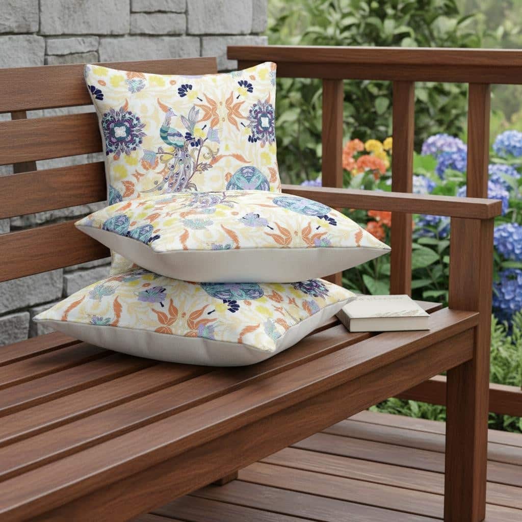 HomeRoots Set of Two 16" X 16" Orange and White Peacock Blown Seam Eclectic Indoor Outdoor Throw Pillow