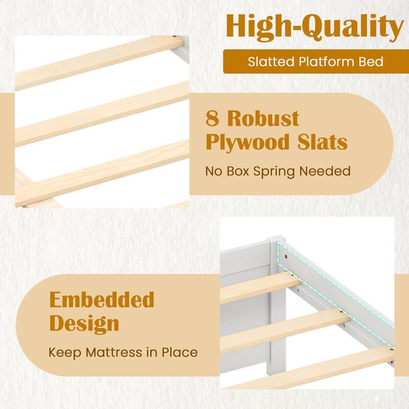 Costway Full/Queen Size Wooden Platform Bed with 2 Rolling Storage